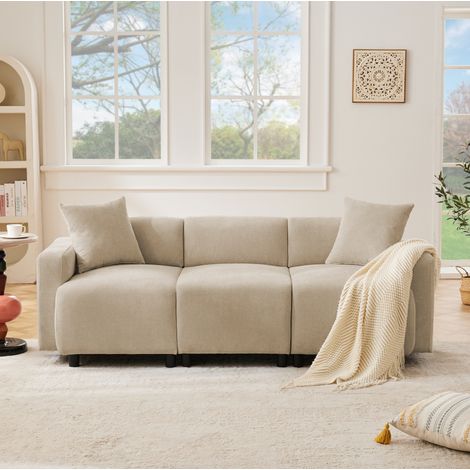 3-Sitzer-Sofa mit Kissen aus Chenille 211 cm Beige OKMYHOME (1/5)