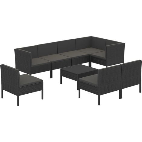 9 PCS Garden Lounge Set con Vime PE Negro