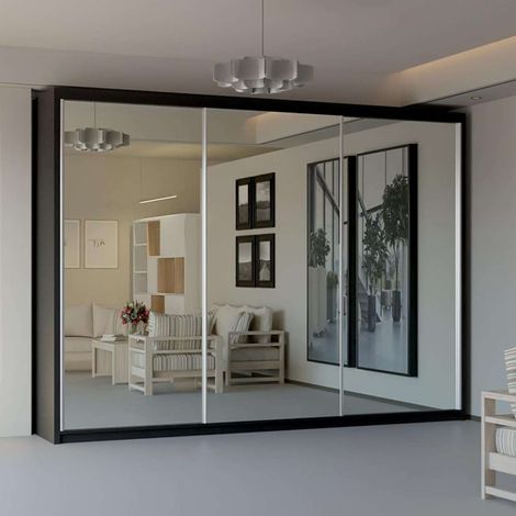 Modern 2 & 3 Door Sliding Wardrobe with Full-Length Mirror & LED Light - Black250cm (1/2)