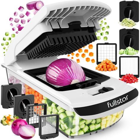 Coupe-légumes Multifonction 4-en-1 Blanc Acier Inox Découpe en Dés et Spiraliseur pour Cuisine Quotidienne (1/5)