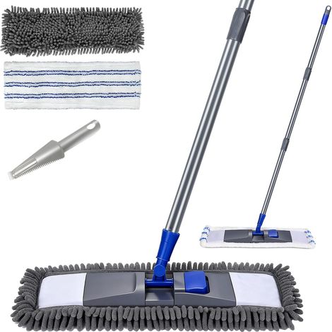 Balai de Sol en Microfibre, Balai Plat pour parquet, carrelage, stratifié, Vinyle, avec 4 recharges, poignée Extensible (1/5)