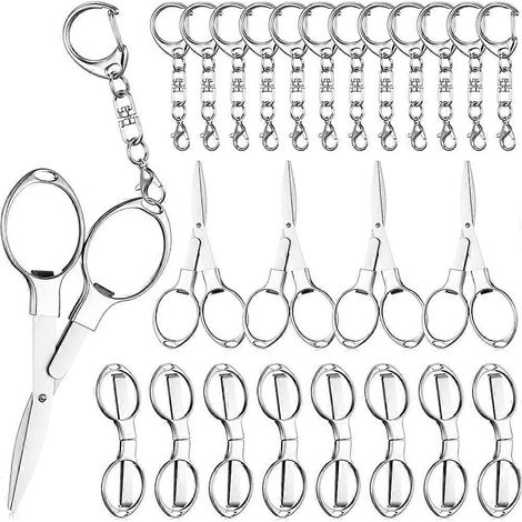 Lot de 12 ciseaux pliants en acier inoxydable avec 12 porte-clés - Mini ciseaux de sécurité portables pour infirmières, bureau et loisirs créatifs (1/5)