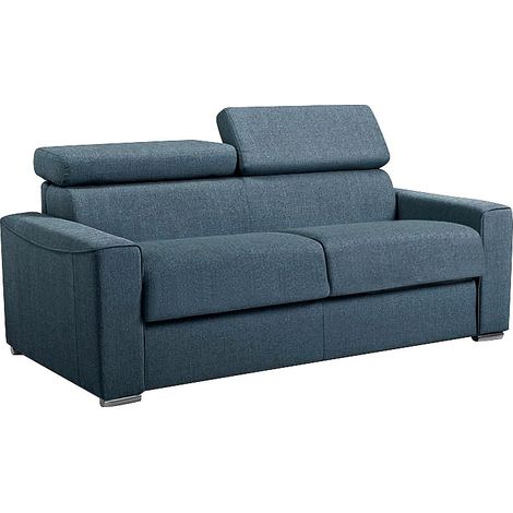 Canapé 3 places convertible express en tissu bleu - couchage 140 cm - Matelas 22 cm avec mémoire de forme VIZIR