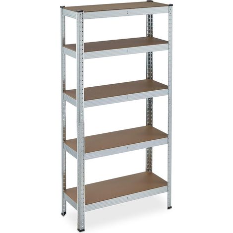 Étagère à Charge Lourde galvanisée, capacité 875 kg, 150x75x30 cm, 5 Niveaux, à Clipser, Acier, Cave, argenté (1/5)