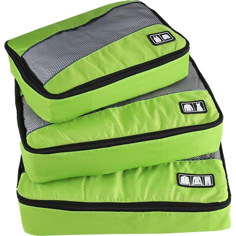 Set mit 3 tragbaren Aufbewahrungsbeuteln für Kleidung und Textilien, ideal für Reisen, Gepäckaufbewahrung und Haushaltsorganisation (grün). (1/5)