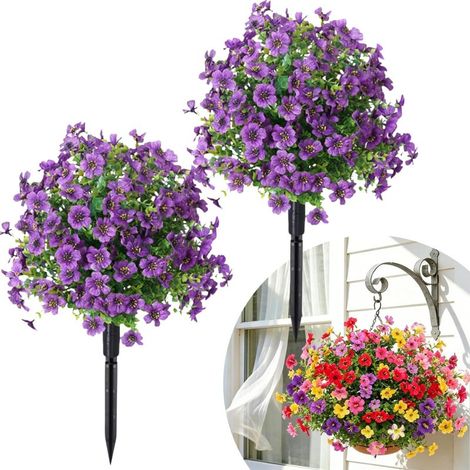 Lot da 2 sfere di bosso artificiale fiorite, arbusti resistenti ai raggi UV, con picchetto, per decorazione primaverile in fioriere, portico e terrazz