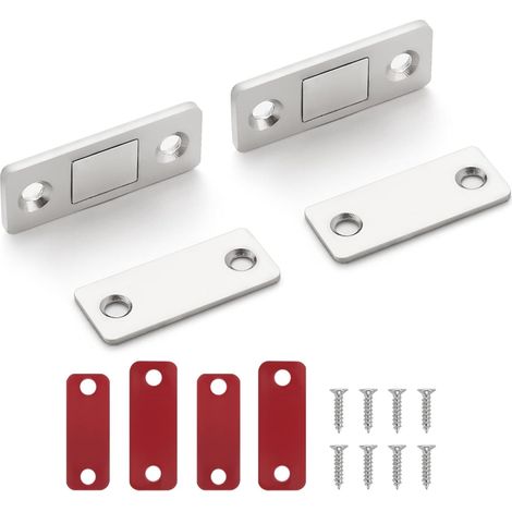 2 pièces Aimant de porte, ultra-fin 4mm, acier inoxydable, fixation adhésive ou vis, pour placard cuisine salle de bain (1/5)