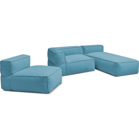 BOBOCHIC - Canapé de jardin modulable GIULIA avec bâche de protection, 1 chauffeuse 1 place, 1 angle et 1 méridienne Bleu clair (1/5)