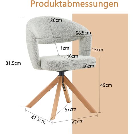 Lot de 2 chaises pivotantes rétro tissu gris clair pieds bois massif. Rotation 360° silencieuse dossier voûté,parfait pour salle à manger et salon. (1/5)