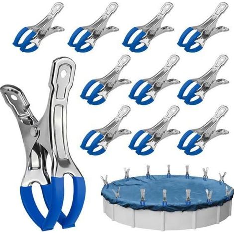 10 Stainless Steel Pool Cover Clips, High-Tension Clips for Above-Ground Pools
