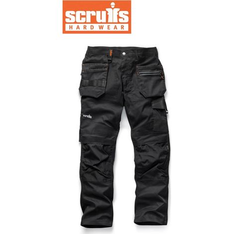Scruffs Work Trousers 34R Trade Flex Slim Fit Trade Hard Wearing Pockets BLACK