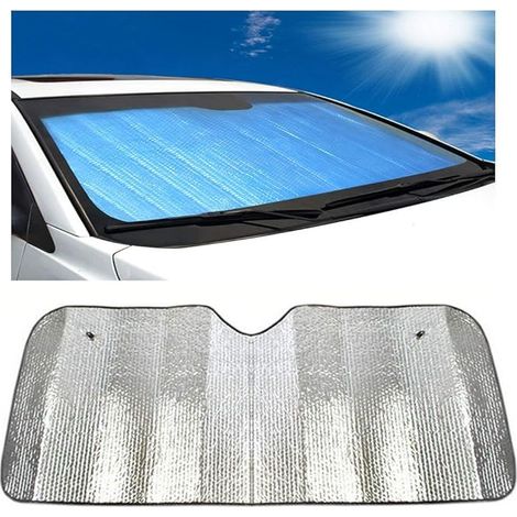 QAZQA Pare-Soleil Voiture Auto Double Feuille en Aluminium Protection de Pare-Brise Avant pour Empêcher Ultraviolette Lumière Soleil Pliable Stockage Facile 140 70 cm(Argent) (1/5)
