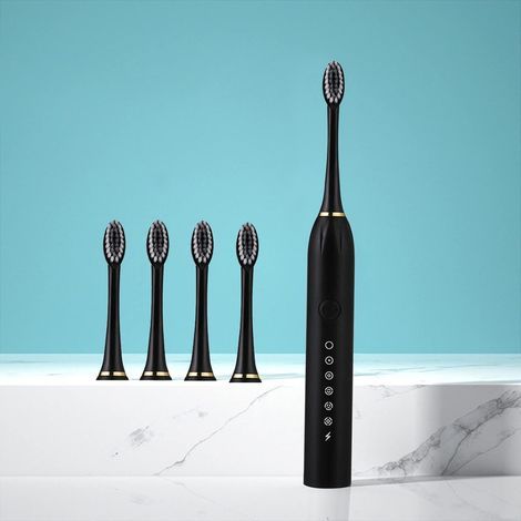 Electric toothbrush, electric toothbrush with 4 brush heads, smart electric toothbrush with 6 speeds and timer, rechargeable IP7 electric toothbrush - AquaForge (1/5)