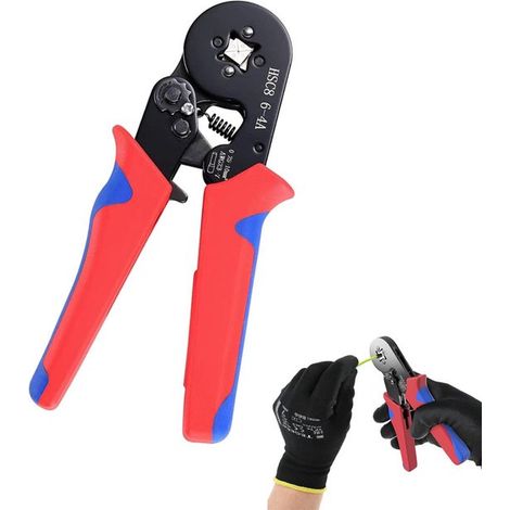 Pinza crimpatrice per puntalini per cavi, pinza crimpatrice per capicorda, pinza crimpatrice per cavi, autoregolante per fili da 0,25 a 10 mm², sistema a cricchetto (1/5)