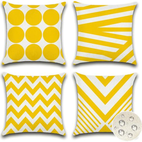 Funda de cojín geométrica impermeable para exteriores de 40x40 cm, cojines decorativos para sofá, funda de almohada para jardín, balcón, sala de estar, hogar, juego de 4 (amarillo) (1/5)