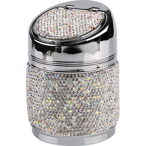 Posacenere per auto - Decorazione per interni auto con strass - Posacenere universale senza fumo per auto - Posacenere autoestinguente con portabicchiere (1/2)