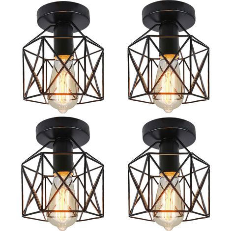 4 Pièce Industriel Plafonnier Vintage Plafonnier Suspension Luminaires à Cage en Métal pour Entrée,Porche,Couloir,Salle à Manger,Noir (1/5)