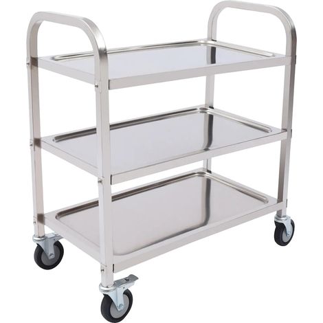 Chariot de service, acier inoxydable, design à 3 niveaux, 75cm (1/2)