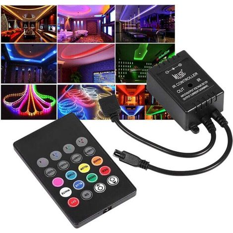 Contrôleur RVB 12 V-24 V 18 A Contrôleur de variateur de bande lumineuse LED Télécommande RF Contrôle sans fil à 20 touches Bande lumineuse LED RVB (sans batterie) (1/4)