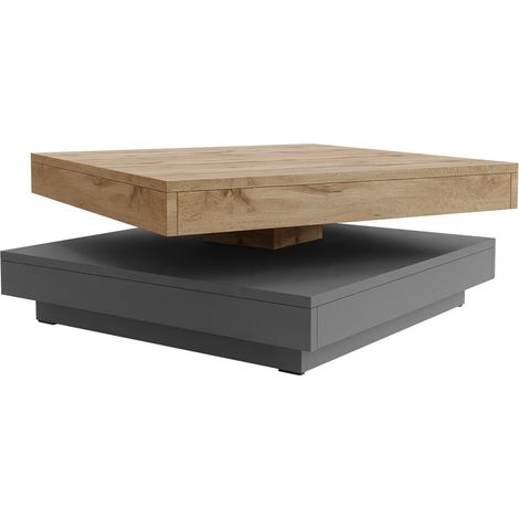 Mesa de centro convertible Comfivo 385, Grafito + Roble wotan, 34x70x70cm, Diámetro: 0, Aglomerado laminado, Angular