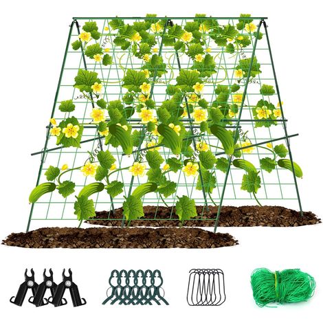 Support de plantes pliable 48x48 cm pour concombres, treillis en A pour potager surélevé, grimpant extérieur pour tomates/courgettes, lot de 2. (1/5)