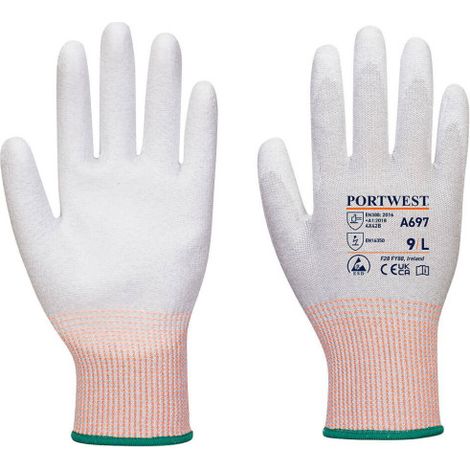 Guante LR13 ESD palma de PU resistente al acorte (Pack de 12) A697 S