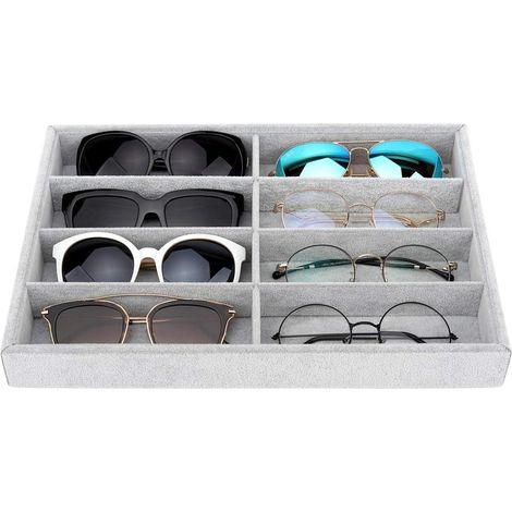 Boîte de rangement pour lunettes et bijoux, 8 compartiments, empilable, gris (1/5)