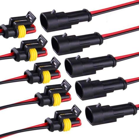 Connecteur Étanche à 2 Broche, 5PCS AWG Connecteur Étanche , Imperméable Connecteurs de Fils Électriques Autobloquants à 2 Broches pour Moto Voiture Scooter Camion Bateau