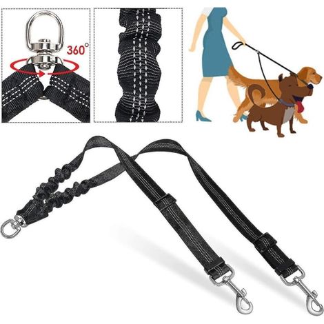 Laisse double pour chien, anti-nœuds, idéale pour l'éducation canine en promenade, rotation à 360°, réfléchissante, longueur ajustable, séparateurs de laisse, résistance aux chocs. (1/3)