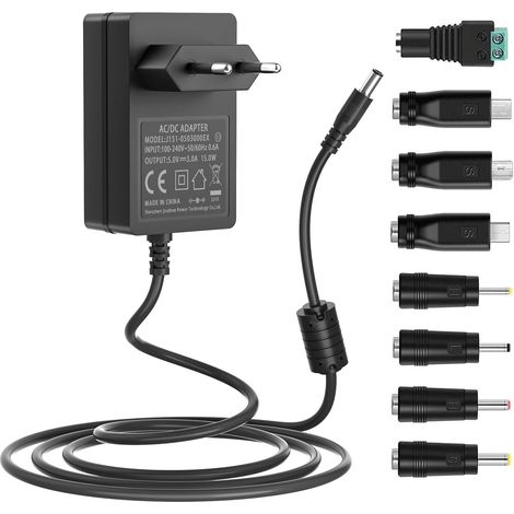 Alimentation 5v, Adaptateur 5V 3A 2A 1A, pour Moniteur Bébé Cadre Photo Numérique Tire-Lait Haut-Parleur Bluetooth Boîte TV ADSL Cat HUB Appareil Android Cordon d’Alimentation 5vdc avec 8pcs Tips (1/5)