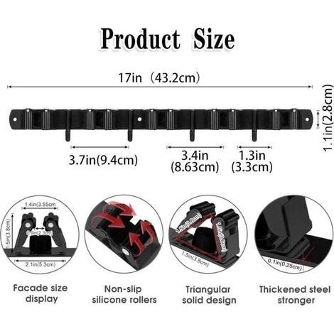 Besenhalter zur Wandmontage, 5 Halterungen + 4 schwarze Haken. Besenhalter zur Wandmontage, Besenhalter zur Wandmontage, Besenhalter zur Wandmontage ohne Bohren, Besenaufbewahrung, Besenhalter zur Wan (1/3)