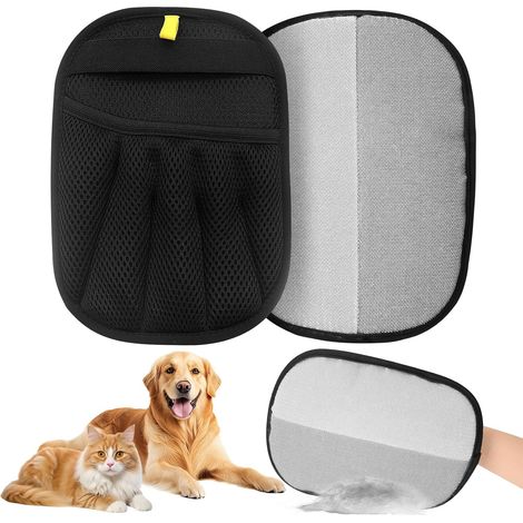 Static Pet Grooming Glove, 2 Pieces Double Sided Brush for Pets Dog Cat Hair Removal Gloves for Dogs and Cats - Reusable Hair Brush Glove (1/5)