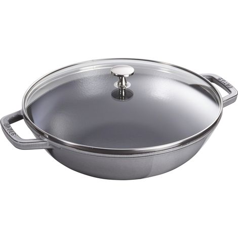 Wok en Fonte avec Couvercle en Verre et Grille Amovible Inclus, 30 cm, 4,40 L, Gris Graphite (1/4)