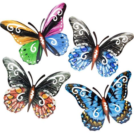 4 Pièces Décoration Murale Papillon Ornements de Jardin Extérieur Intérieur Art Mural en Métal Décorations de Clôture de Jardin Décoration Murale de Cour Décoration Murale (1/5)
