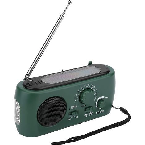 Radio Solaire Portable, Radio AM/FM/SW Multifonction, Lampe de Poche LED à Énergie Solaire avec Manivelle Dynamo, Chargeur de Téléphone d'urgence, pour Randonnée Camping (1/5)