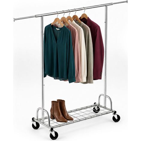 Heavy-Duty Chrome Clothes Rack with Wheels and Shelf (1/5)
