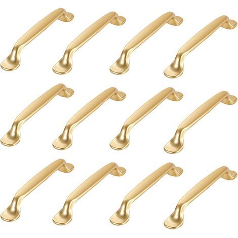 12 Pieces Golden Cabinet Handles Golden Kitchen Cabinet Handles Drawer Cupboard Handles Drawer Cupboard Handles Bedroom Golden Kitchen Cabinet Door Handles Kitchen Furniture with Screws (1/5)