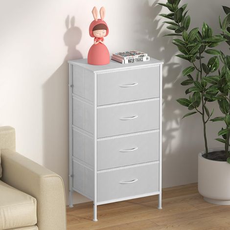 Cassettiera in tessuto a 4 cassetti, ampia capacità contenitiva, colonna moderna e alta, piano in legno e struttura in metallo, bianco (1/5)