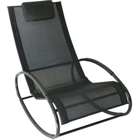 Zero Gravity Gartenliege, Schaukelstuhl mit Kissen und atmungsaktivem Bezug, 105 x 62 x 88 cm, Schwarz