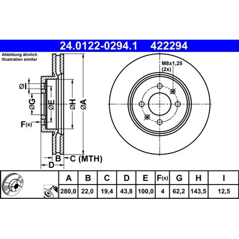 Lot de 2 Disques de frein ATE 24.0122-0294.1 HYUNDAI 51712-1W050 51712-C8500