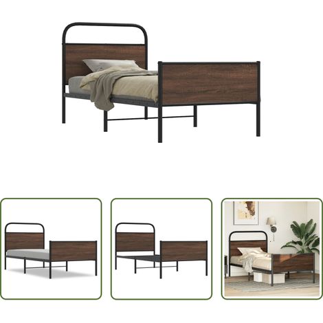 Stahlbett - Bettgestell ohne Matratze 100x200 cm Braun Eichen-Optik (1/5)