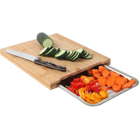 Planche à découper avec plateau Planche à découper antidérapante avec 1 plateau coulissant, adaptée aux cuisines bien rangées (1/5)