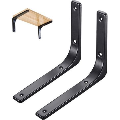 Wandregalhalterung, verdeckte, schwebende Holzregalhalterung mit Befestigungsmaterial, robuste, mattschwarze Metallhalterung, 2er-Set (1/5)