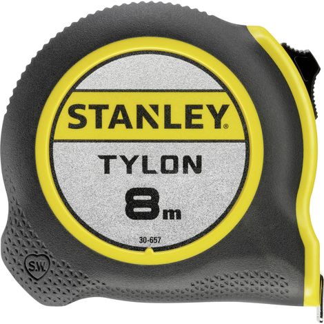 Stanley – Mètre déroulant 8m x 25 mm – Ruban en acier laqué – Boîtier ergonomique bimatière – Crochet 2 rivets pour résistance