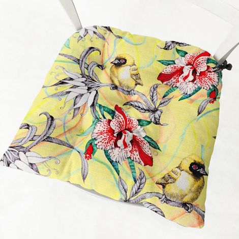 Garden Cushions with Ties, Comfortable Chair Pads, Linen Floor Cushions for Indoor and Outdoor Use, Bird Print Chair Cushions, 40x40cm (Set of 4, Flower) (1/5)