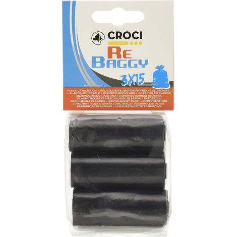 Croci - Sacchetti per bisogni dei Cani, 3 Rotoli x 15 Sacchetti, Totale 45 Sacchetti igienici per Escrementi, Resistenti Anti Rottura, Strappo Facile, Colore Nero (1/5)