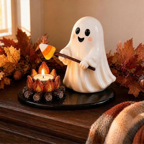 Porte-bougies fantômes Halloween ensemble décoration cheminée feu de camp avec momie et épouvantail style mignon (1/5)
