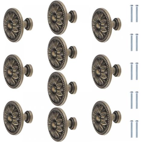 Lot de 10 boutons de meuble ronds en bronze antique avec fleurs , 31 mm×26mm , Vintage , Pour tiroir de placard de cuisine , Poignée de tiroir en bronze (1/4)