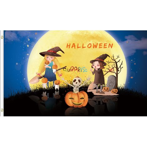 Décoration murale d'Halloween, bannière fantôme citrouille de qualité supérieure, nouvelle décoration festive à suspendre au mur - 110 x 180 cm - Style 31