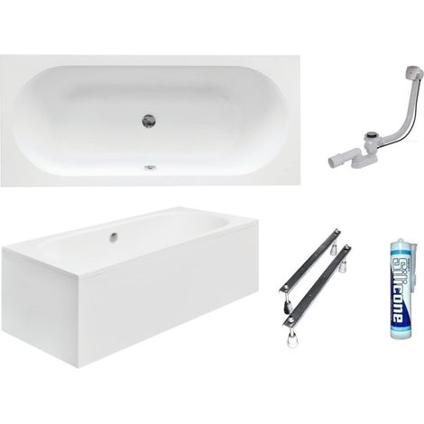 ECOLAM Baignoire rectangle Vitae 180x80 cm pieds, tablier en acrylique, siphon + silicone. Baignoire acrylique blanc (1/5)